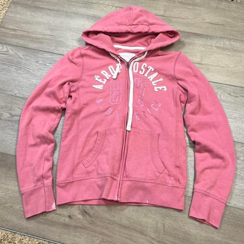 Aeropostale Full Zip Hoodie Womens Small Pink 87 Athletics Graphic Sweatshirt